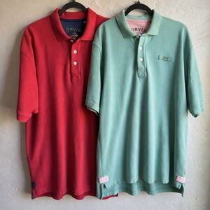 Orvis Signature Polo Bundle 100% Cotton Classic Fit Red & Green Sz L Casual